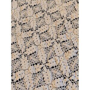Vintage Handmade Crochet Lace Square Tablecloth Beige Ivory Thread 55"